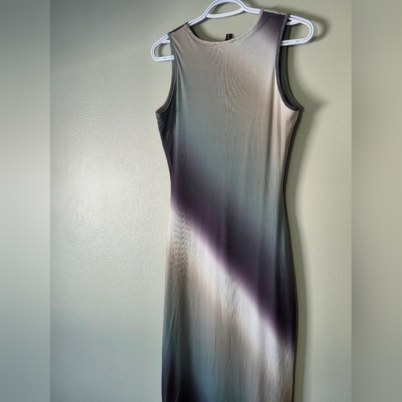 ​🌌 Dreamy Whimsigoth Ombré Bodycon Maxi Dress *NEW* Green Grey Purple Size Med - Picture 9 of 11